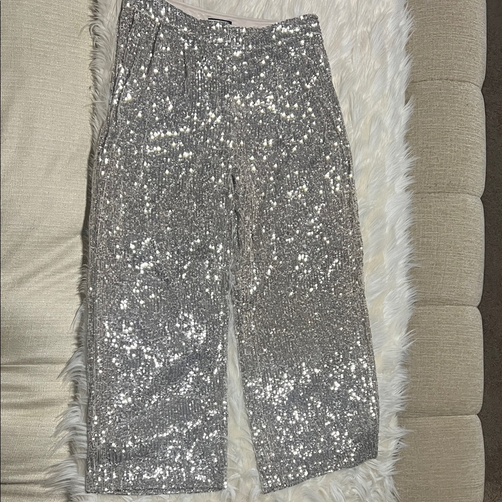 Express Silver Sequin Fully Lined Women's Cropped… - image 1
